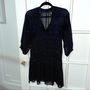 Club Monaco Blue White Sheer Polka Dot Dress